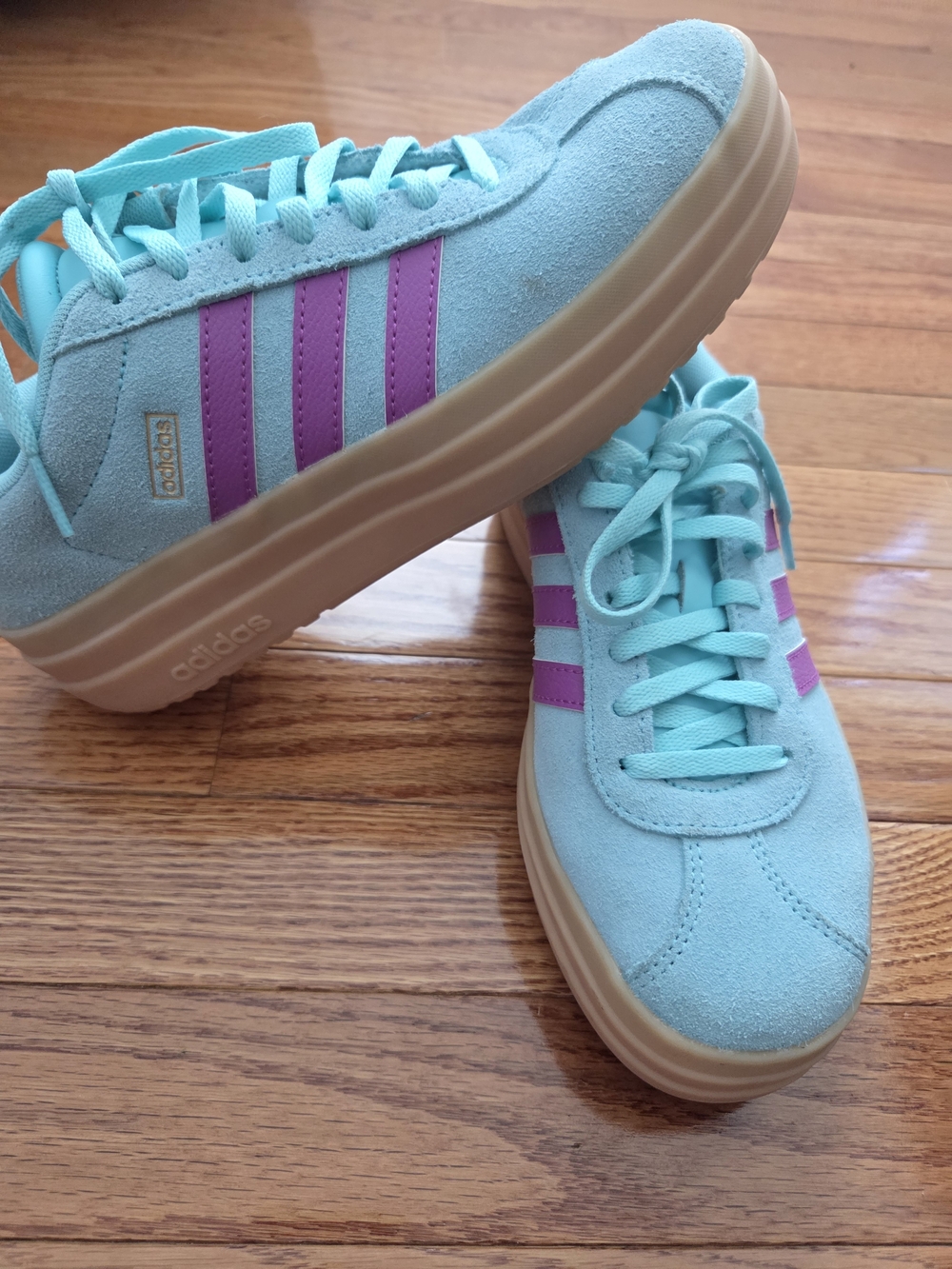 adidas Kids' Light Blue & Purple Suede Platform Sneakers